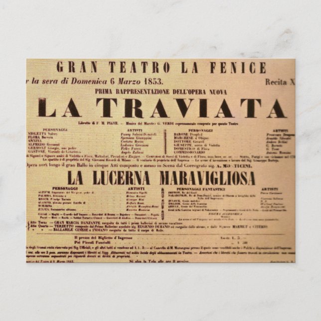Cartão Postal Poster La Traviata World Premiere (1853) (Frente)