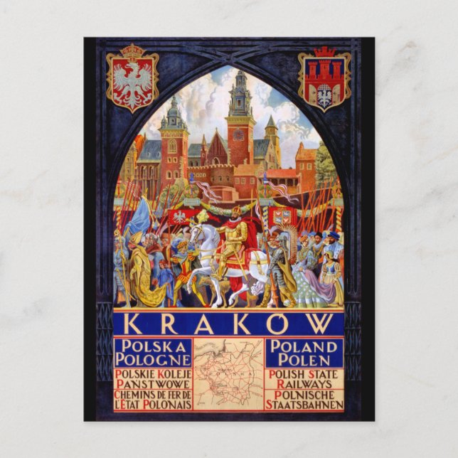 Cartão Postal Poster Polônia Krakow Viagens vintage restaurada (Frente)