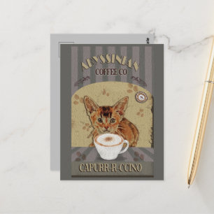 Cartão Postal Poster vintage Capurrcino de Café Abyssinian Cat