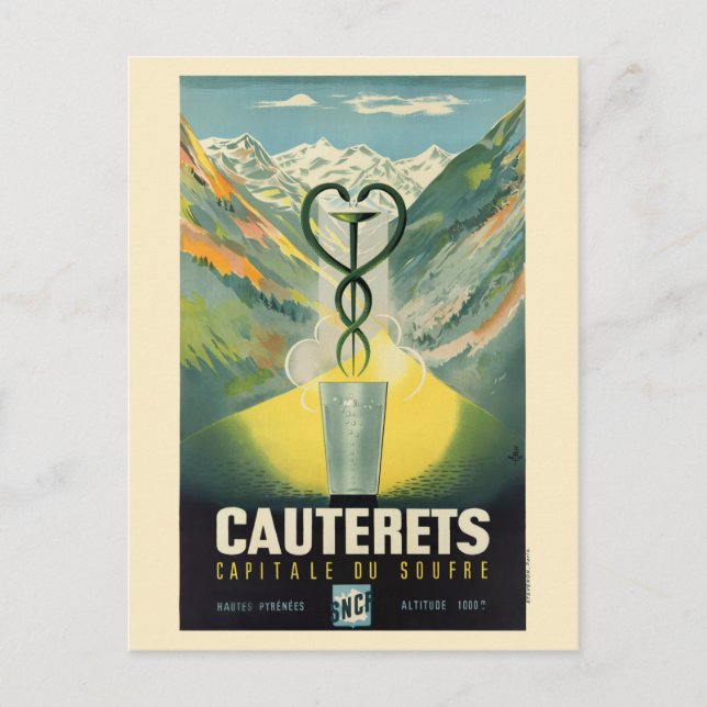 Cartão Postal Poster vintage Cauterets França (Frente)