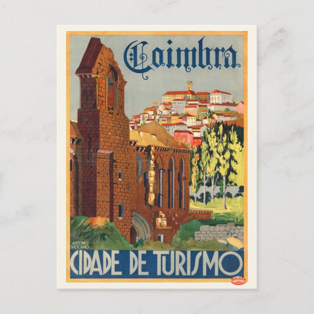 Cartão Postal Poster vintage Coimbra Portugal 1935 (Frente)
