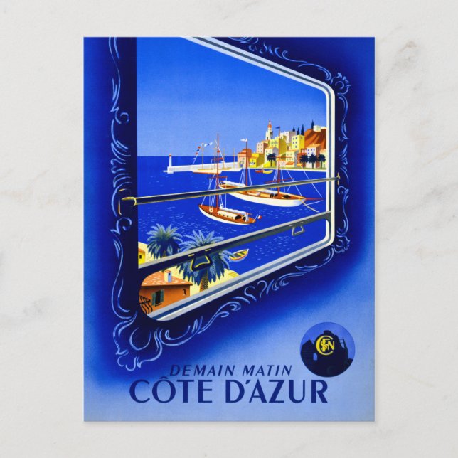 Cartão Postal Poster vintage Cote d'Azur Restaurado (Frente)