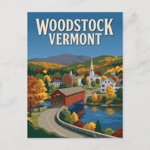 Cartão Postal Pôster Vintage da Ponte Cobierta de Woodstock Verm