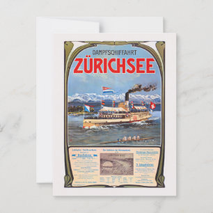 Cartão Postal Poster vintage Dampfschiffahrt Zürichsee 1900