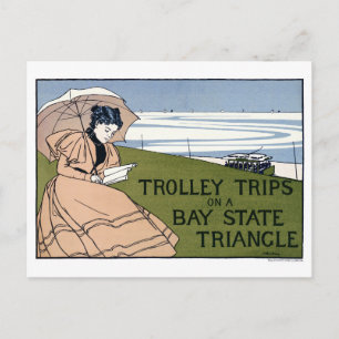 Cartão Postal Poster vintage de Boston Trolley restaurado
