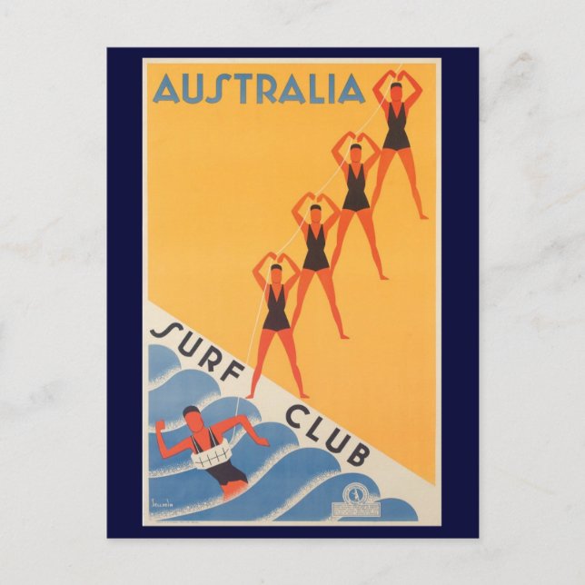 Cartão Postal Poster vintage de clube surf australiano (Frente)
