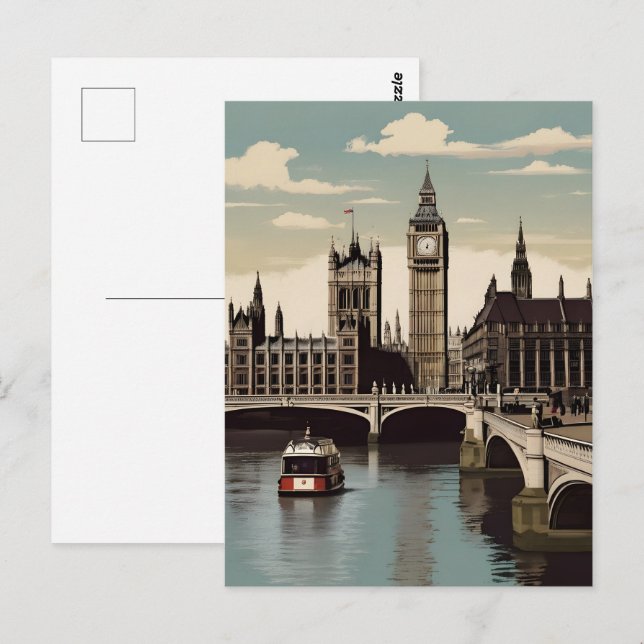 Cartão Postal Poster vintage de Londres (Frente/Verso)