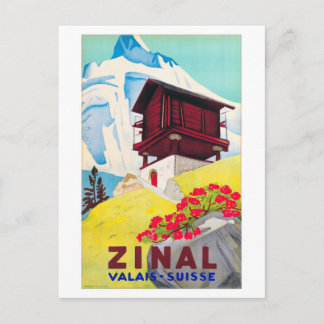 Cartão Postal Poster vintage de Suiça zinal restaurado