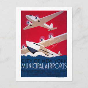 Cartão Postal Poster vintage do Aeroporto Municipal de Nova Iorq