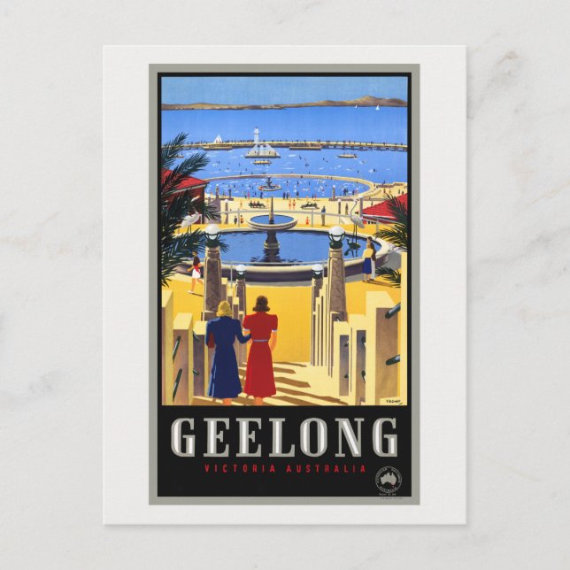 Cartão Postal Poster vintage Geelong Austrália 1930 (Frente)