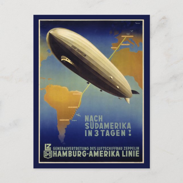 Cartão Postal Poster vintage Graf Zeppelin Restaurado (Frente)