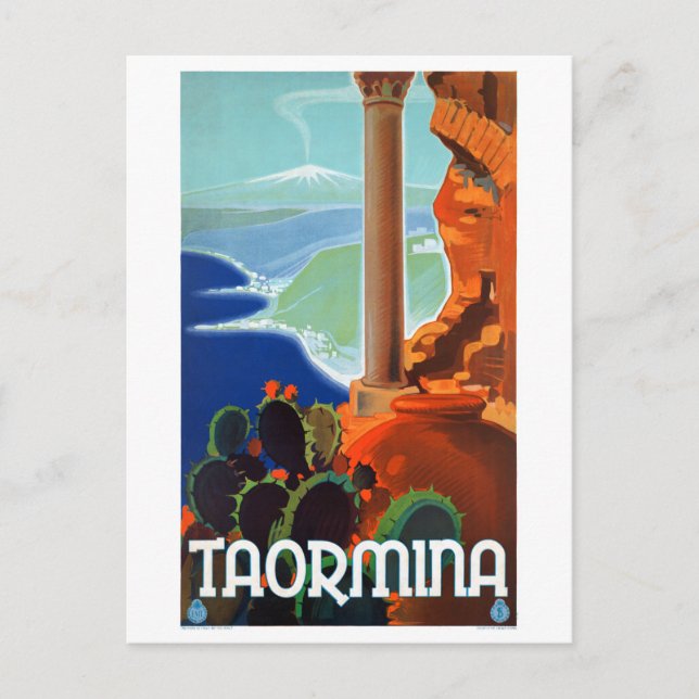 Cartão Postal Poster vintage Itália Taormina Sicília (Frente)