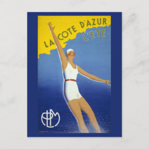 Cartão Postal Poster vintage La Cote d'Azur l'ete restaurado
