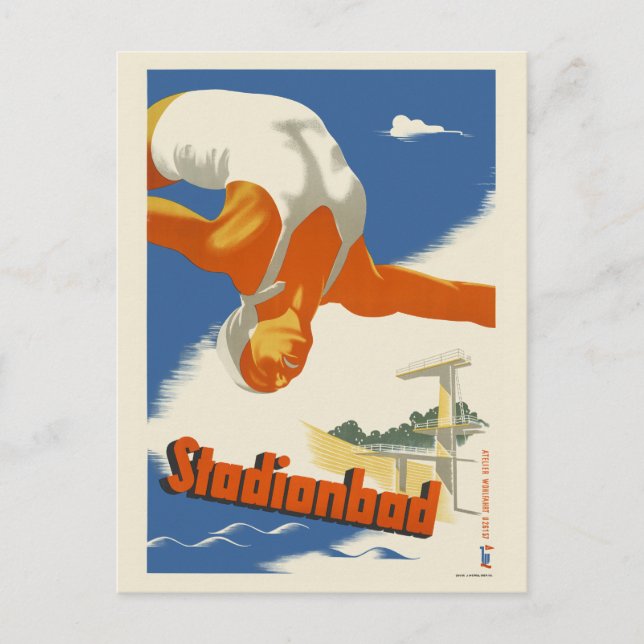 Cartão Postal Poster vintage Stadionbad Áustria 1935 (Frente)