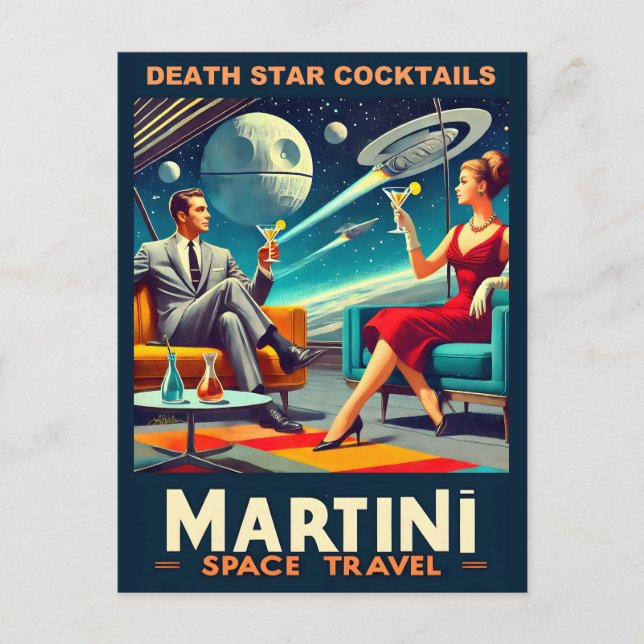 Cartão Postal Posteres de viagens Espaciais Martini Coquetéis da (Frente)