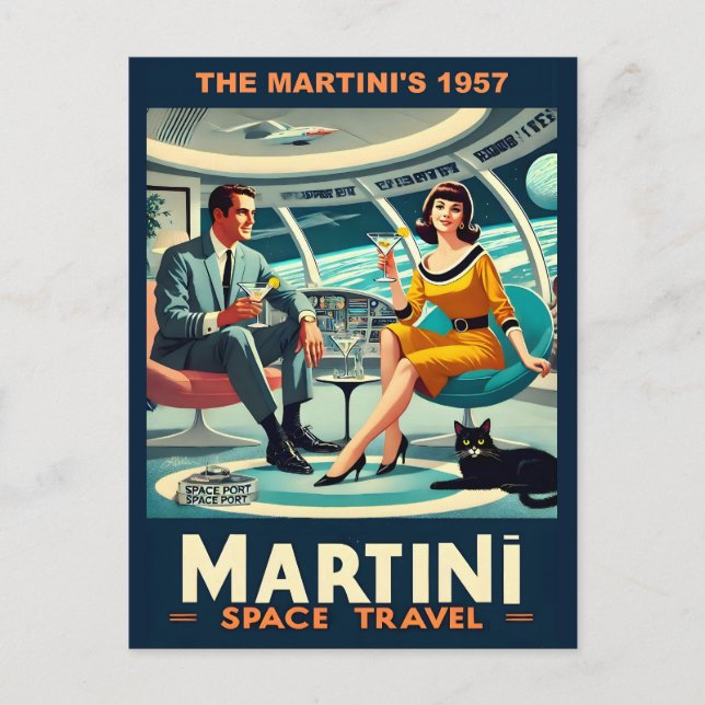 Cartão Postal Posteres de viagens espaciais Martini em 1957 (Frente)