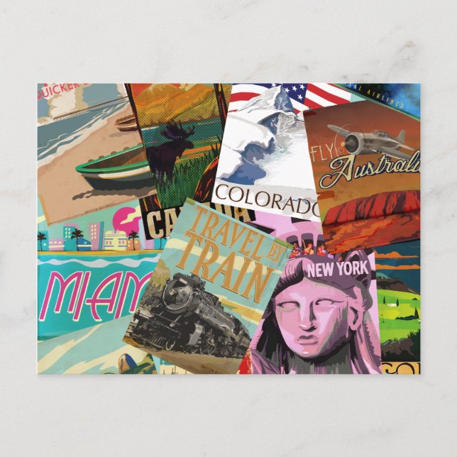 Cartão Postal Posters de viagens vintage (Frente)