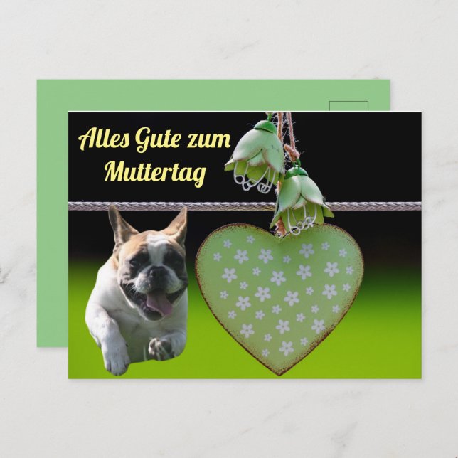 Cartão Postal Postkarte französische Bulldogge Muttertag (Frente/Verso)