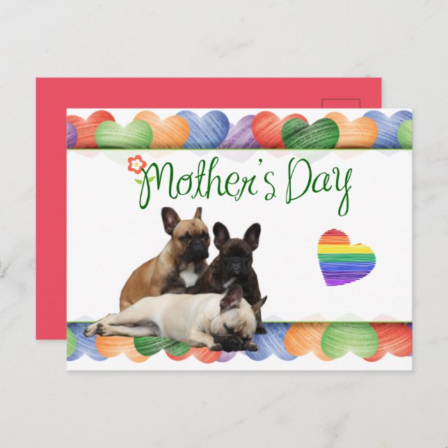 Cartão Postal Postkarte französische Bulldogge Muttertag (Frente/Verso)