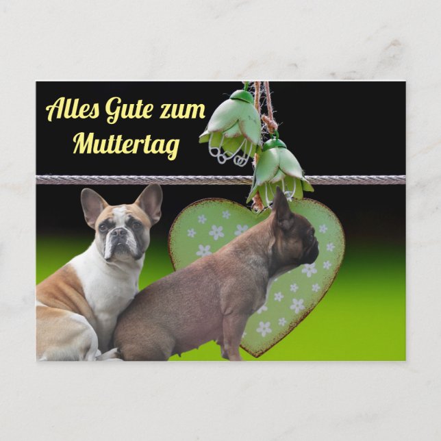 Cartão Postal Postkarte französische Bulldoggen Muttertag (Frente)