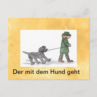 Cartão Postal postkarte,hund,mann,leine,spaß