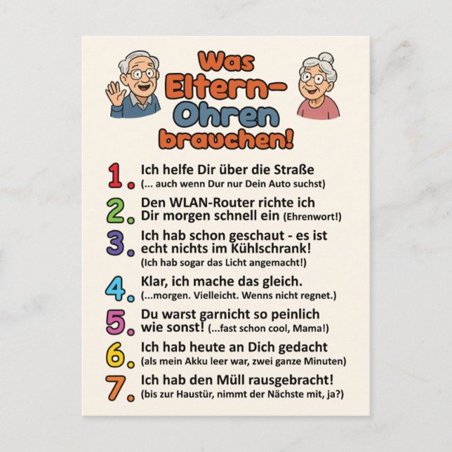 Cartão Postal Postkarte „Was Eltern-Ohren brauchen“  (Frente)