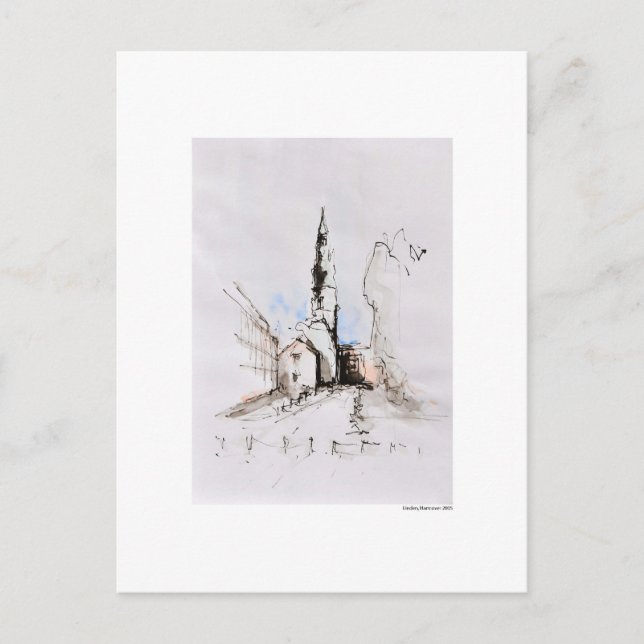 Cartão Postal Postkarte Zeichnung Bleistift Hannover Landschaft (Frente)