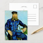 Cartão Postal Postman Joseph Roulin | Vincent Van Gogh<br><div class="desc">Retrato do carteiro Joseph Roulin (1888) do artista poste-impressionista holandês Vincent Van Gogh. A pintura original é um óleo na canvas. O retrato é um de vários Van Gogh pintados de seu amigo próximo, um funcionário postal na cidade francesa do sul de Arles. Nesta versão, o carteiro Roulin está sentado...</div>