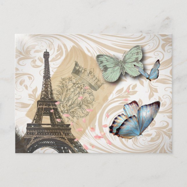 Cartão Postal postmark scripts borterfly Paris Effiel Tower (Frente)