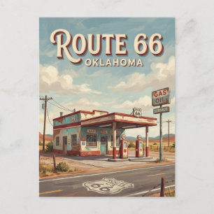 Cartão Postal Posto de Gasolina Antigo da Rota 66 em Oklahoma