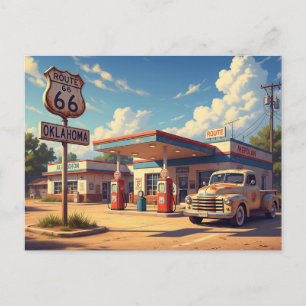 Cartão Postal Posto de Gasolina Vintage da Rota 66 em Oklahoma