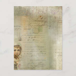 Cartão Postal Posto Vintage e Colagem de Script Little Girl
