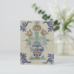 Cartão Postal Pote De Flor Antiquado Com Azulejo Delft