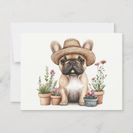 Cartão Postal Potes de Flor para Jardinagem de Bulldog Francês