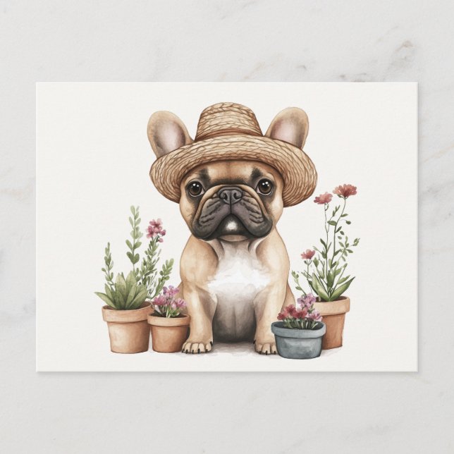 Cartão Postal Potes de Flor para Jardinagem de Bulldog Francês (Frente)