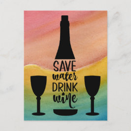 Cartão Postal Poupe Água Bebida Vinho Preto Garrafa Dois Óculos