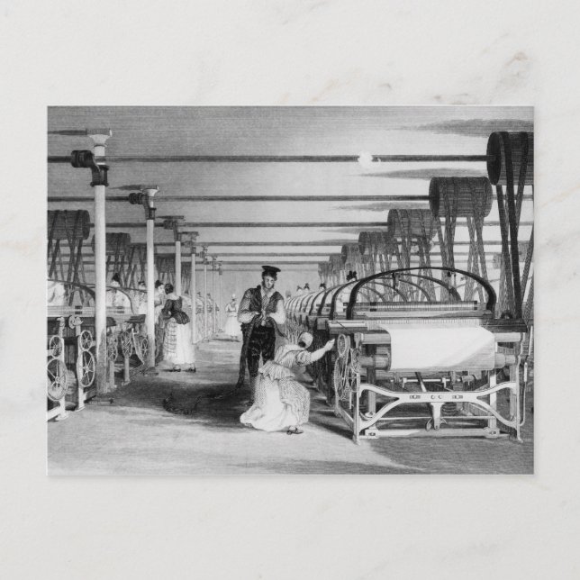 Cartão Postal Power Loom Weaving, gravado por J. Tingle, 1835 (Frente)