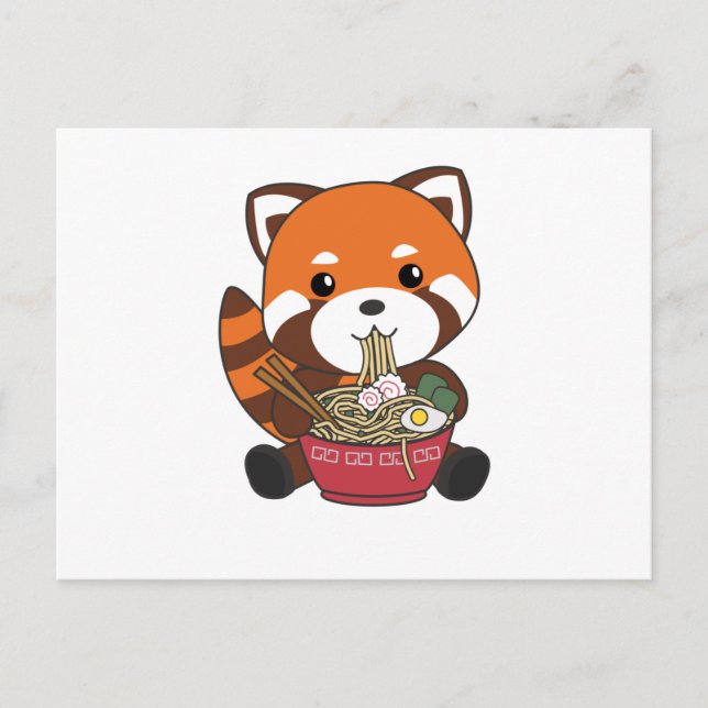 Cartão Postal Powered By Ramen Cute Red Panda Eats Ramen Noodles (Frente)