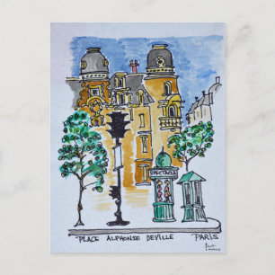 Cartão Postal Praça Alphonse Deville Paris, França
