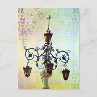 Cartão Postal Praça com Luz e Fundo Pastel