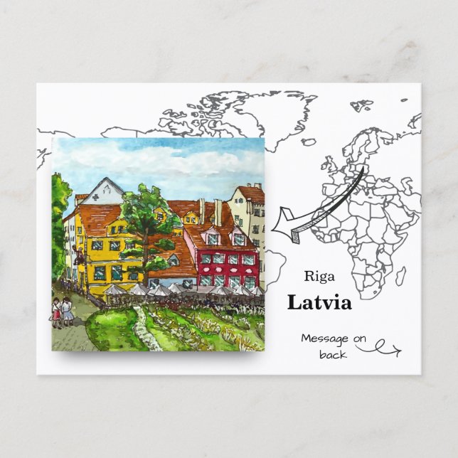 Cartão Postal praça da Cidade Velha de Riga Letônia (Frente)