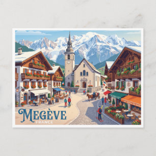 Cartão Postal Praça da Igreja Megève França