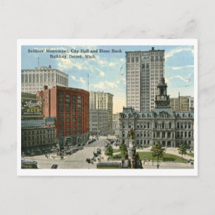 Cartão Postal Praça da Prefeitura, Detroit MI 1915 Vintage