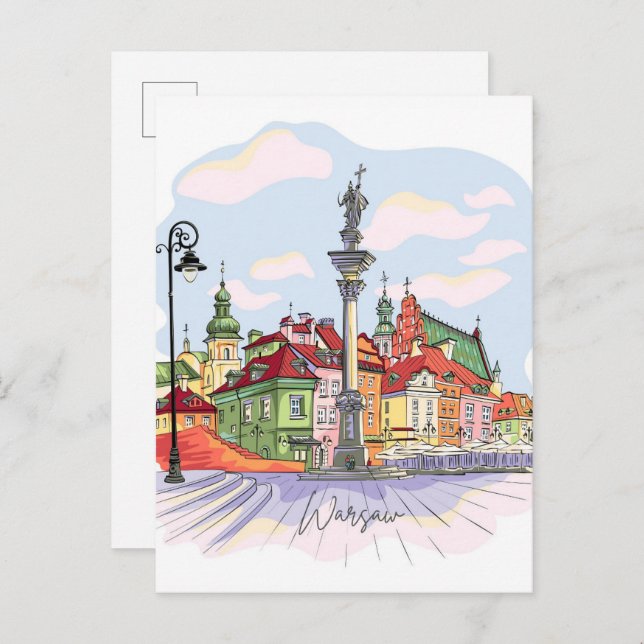 Cartão Postal Praça do Castelo na Viagem da Ilustração Polônia d (Frente/Verso)