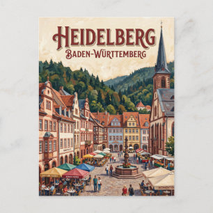Cartão Postal Praça do Mercado de Heidelberg Alemanha