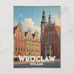 Cartão Postal Praça do Mercado de Wroclaw Polónia Cena de Viagem