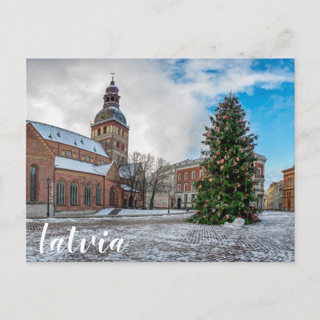 Cartão Postal Praça Dome com árvore de Natal em Riga (Frente)