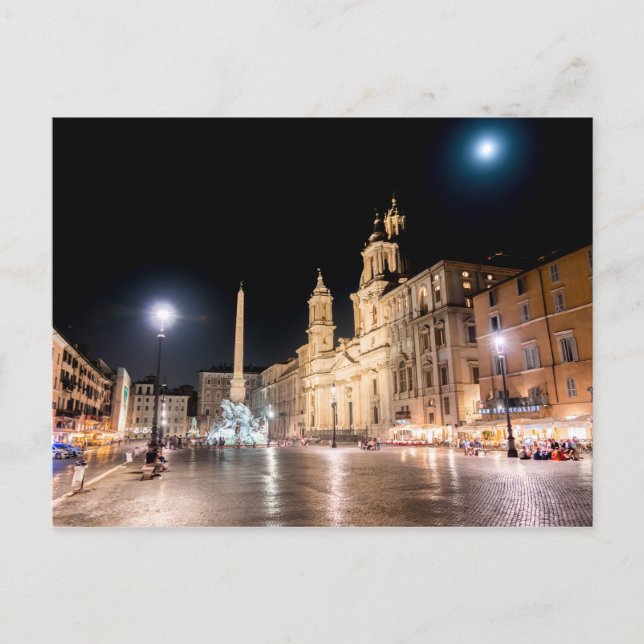 Cartão Postal Praça Navona à noite sob a lua cheia - Roma (Frente)