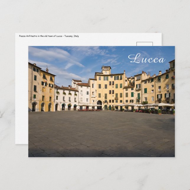 Cartão Postal Praça Piazza Anfiteatro em Lucca - Toscana, Itália (Frente/Verso)