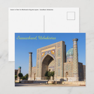 Cartão Postal Praça Registan ao pôr do sol - Samarcanda, Uzbequi